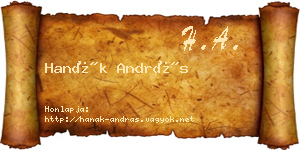 Hanák András névjegykártya